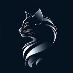 Obraz premium Elegant cat profile, stylized silver lines on dark background.