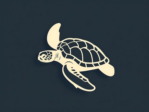 Elegant illustration of a sea turtle swimming, depicted in a minimalist style against a dark background.