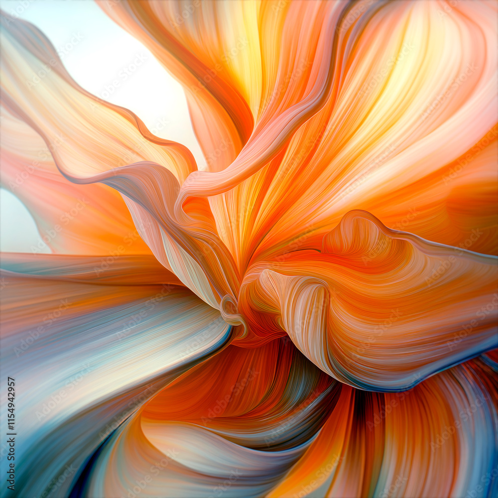 Aufkleber Abstract fantasy flower with smooth petals in an orange hue. The lines of the petals create a sense of movement and the graceful shapes add elegance to the illustration. The organic composition emphas