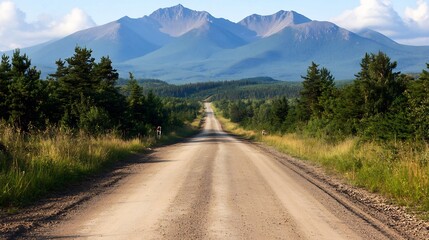 Fototapeta premium Majestic Mountain View Along a Serene Dirt Road
