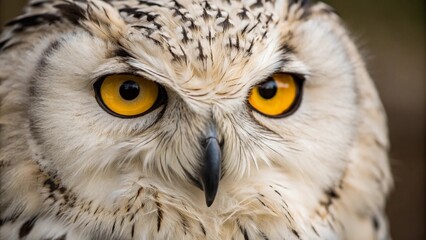 Obraz premium Close-up portrait of a yellow-eyed owl's face