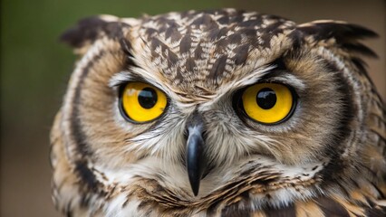 Fototapeta premium Close-up portrait of a yellow-eyed owl's face