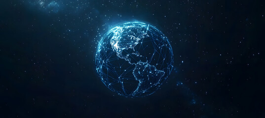 Obraz premium Digital Globe with Interconnected Networks on a Starry Background