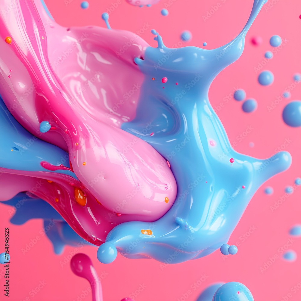 Aufkleber A delicate composition in pastel shades of pink and blue. Smooth shapes with the addition of drops and splashes create a sense of calm and airiness, and the colors blend into a harmonious fabric
