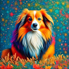 可愛い犬コーイケルホンディエをアートにした作品です。