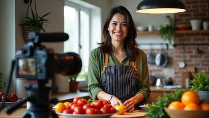 Female influencer cooking