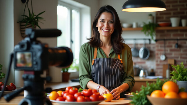 Female influencer cooking