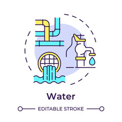 Water multi color concept icon. Liquids treatment and sanitation. Recycling importance for environment. Round shape line illustration. Abstract idea. Graphic design. Easy to use in article