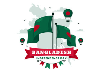 Bangladesh Independence Day Vector Illustration Celebrating 26 March with a Waving Flag and National Monument in a Festive Flat Cartoon Background