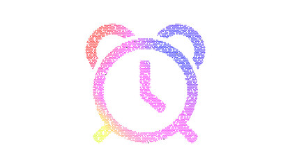 Icon alarm clock is made up of LED square shapes. There are bright diodes and there are black dead diodes