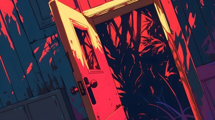 Naklejka premium Stylized horror background, dark anime vibes with intense shadows