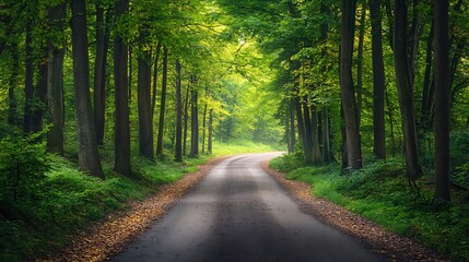 Naklejka premium Forest Road, Pathway to Adventure. Concept of Nature, Tranquility, and Exploration.