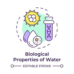 Physical properties of water multi color concept icon. Biodiversity in liquid ecosystem research. Quality control. Round shape line illustration. Abstract idea. Graphic design. Easy to use in booklet