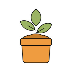 Potted Plant Icon Illustration, A small plant growing in a brown pot, symbolizing gardening and spring growth. Perfect for Spring season themed designs