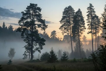 misty forest silhouette