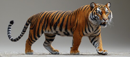 Obraz premium A majestic tiger walking confidently, showcasing its striking orange and black stripes.