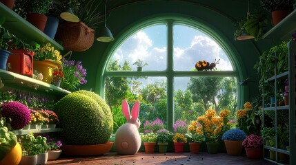 Fototapeta premium [Home gardening hydroponics pest] Lush Indoor Garden Oasis with Natural Light