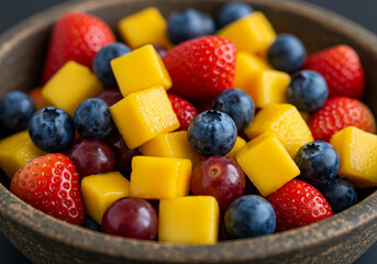 Obraz premium Fresh colorful fruit salad close=up