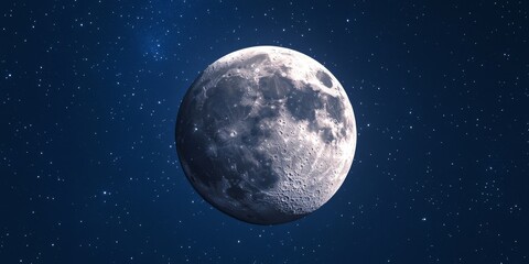Obraz premium Waning gibbous shines brightly against a deep blue sky, showcasing the beauty of the waning gibbous phase in a stunning celestial display, perfect for astronomy enthusiasts.