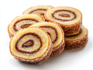 Sweet jelly roll slices on white background isolated design on white background