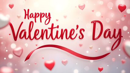 Happy Valentine's Day greeting card with hearts and ribbon. Concept of love, romance, and celebration.