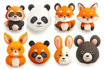 Fototapeta premium Cute cartoon animals red panda, panda, fox, rabbit, bear.