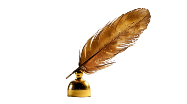 Poised Golden Quill on transparent background PNG.