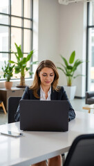 Businesswoman at Work: Confident Woman Using Laptop in Office
