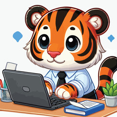 Cute tiger working with laptop and wearing a blezer vector image
