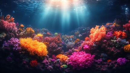 Vibrant coral reef teeming with colorful marine life.