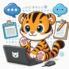 Cute tiger working with laptop and wearing a blezer vector image