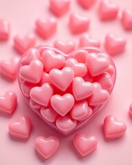 Fototapeta premium image de plusieurs bonbons roses en forme de cœur et au goût de fraise pour la saint valentin