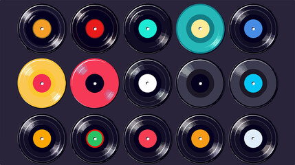 Flat Vector Vinyl Record Icon Set Illustration