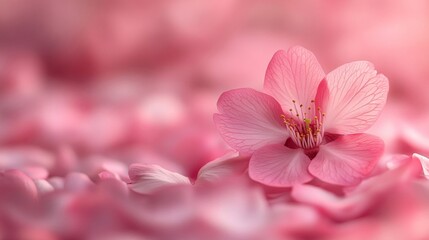Delicate Pink Blossom Amidst Petals A Soft Focus Image