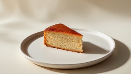 Honey cake slice on white plate with blurred background