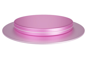 Pink pedestal display platform with tiered modern podium stand. Empty Exhibition stage background or empty product shelves.