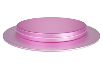 Pink pedestal display platform with tiered modern podium stand. Empty Exhibition stage background or empty product shelves.