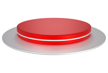 Red and silver pedestal observation platform. Empty Exhibition stage background or podium for product display in minimal scene