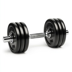 Naklejka premium Black Adjustable Dumbbell Isolated on White Background for Home Gym Equipment and Weight Training, Fitness Motivation for Strength and Conditioning