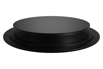 Black pedestal display platform with modern podium stand. Empty Exhibition stage background or empty product shelves.