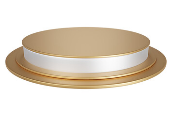 Gold pedestal display platform with modern podium stand. Empty Exhibition stage background or empty product shelves.	