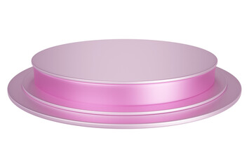 Pink pedestal display platform with tiered modern podium stand. Empty Exhibition stage background or empty product shelves.