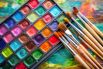 Obraz premium A set of paint brushes and a palette of paint sit on a table