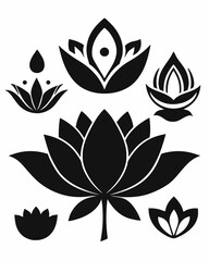 Vector Black Lotus Icon Collection on White Background for Creative Projects.
