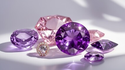 Fototapeta premium Sparkling gems in purple and pink hues for elegant jewelry designs