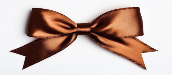 Brown satin ribbon bow isolated on white background.