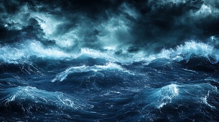 Stormy Ocean Waves and Dark Clouds. Concept of Nature's Power and Danger.