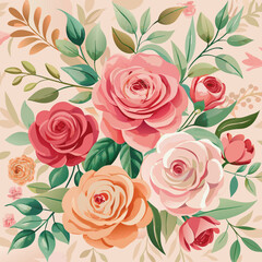 Floral Watercolor Background with Roses - Artistic Vector Illustration.