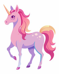 Watercolor Pink Unicorn Illustration - Magical Fairy Tale Pastel Vector Art.