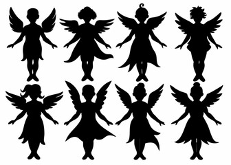 Elegant Angel Silhouettes Set - Detailed Designs on White Background.